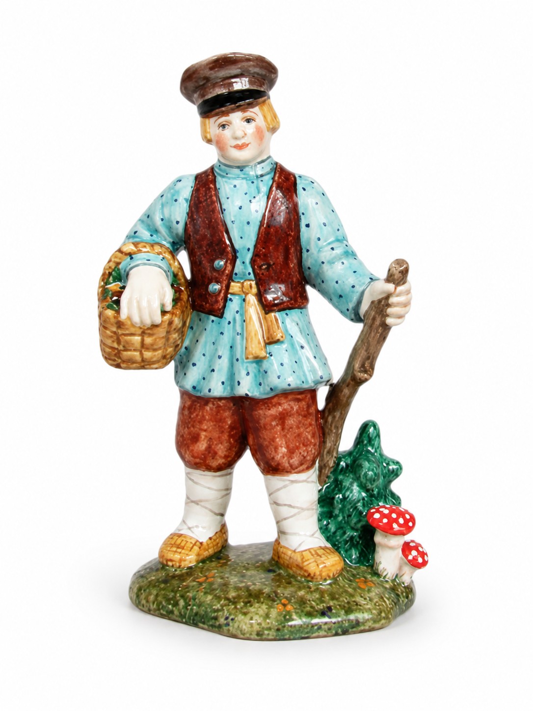Скульптура «Грибник» Майолика. 60 x 110 мм.