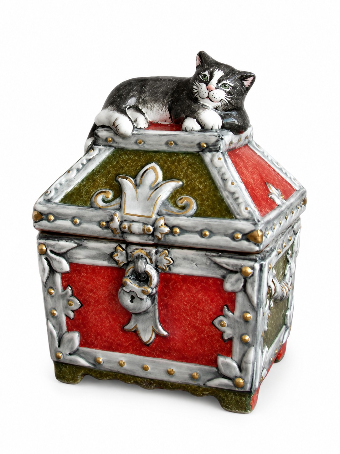 Шкатулка «Ларь с котом» Майолика. 85 x 120 мм.