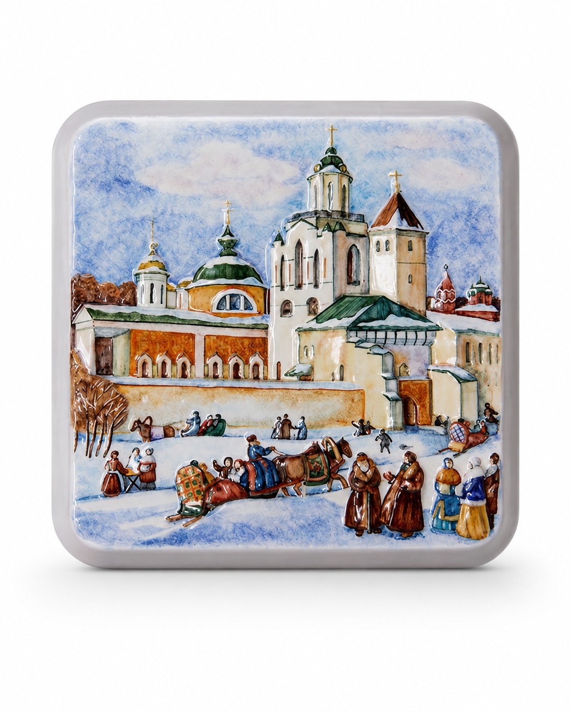 Плакетка «Рельеф Спасский монастырь» Майолика. 180 x 180 мм.