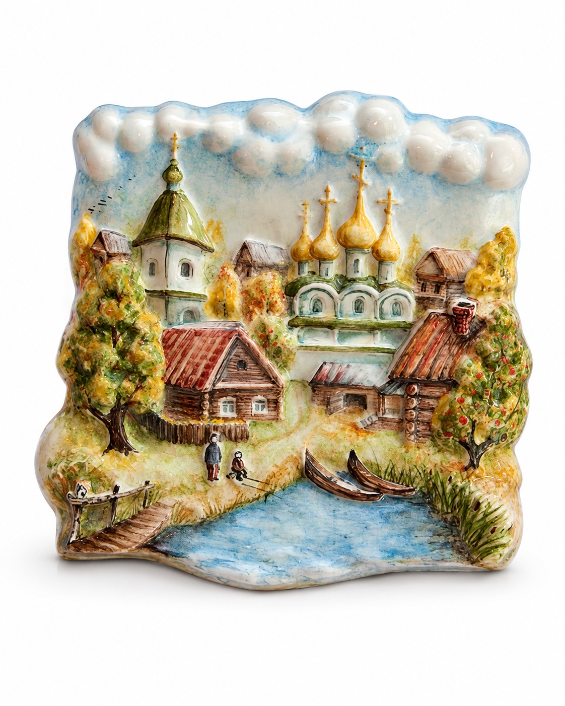 Плакетка настенная «Деревня» Майолика. 150 x 160 мм.