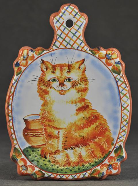Доска для сыра «Кот с крынкой» Форма: Большая. Майолика. 190 x 260 мм.