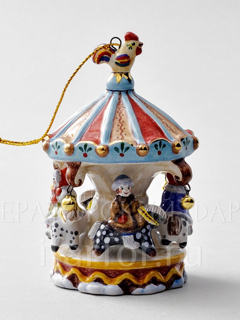 Елочная игрушка «Карусель» Форма: Карусель. Майолика. 93 мм.