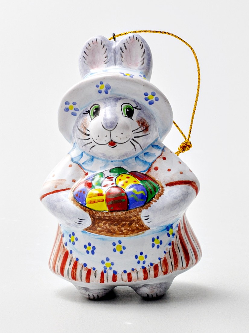 Елочная игрушка «Зайчиха» Форма: Зайчиха. Майолика. 60 x 100 мм.