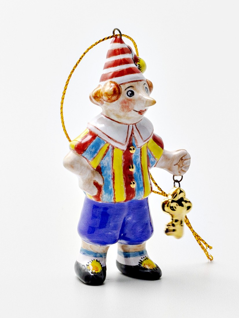 Елочная игрушка «Золотой ключик. Буратино с ключиком» Майолика. 45 x 90 мм.