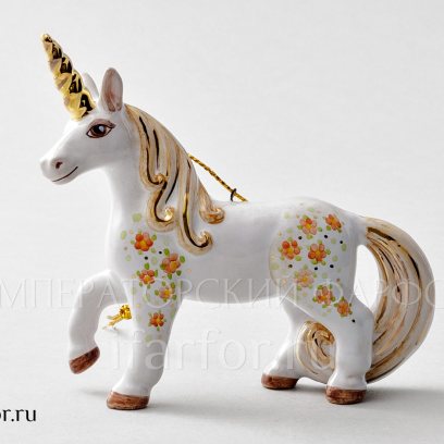 Елочная игрушка «Единорог» Форма: Единорог. Майолика. 90 x 95 мм.