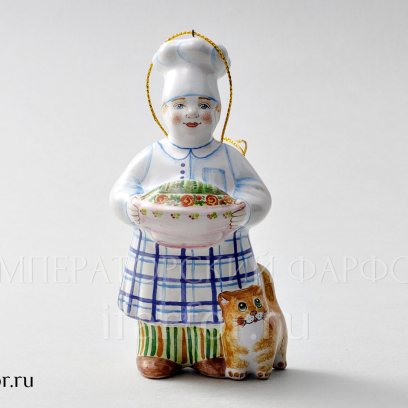 Елочная игрушка «Повар» Форма: Повар. Майолика. 70 x 120 мм.