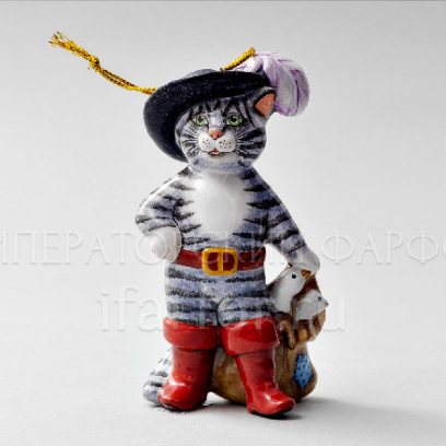 Елочная игрушка «Кот в сапогах» Форма: Кот в сапогах. Майолика. 70 x 120 мм.