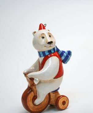 Елочная игрушка Медведь на велосипеде