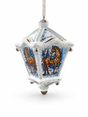 Елочная игрушка Фонарик классический Лошадь мозаика 75 x 130 мм.