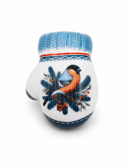 Елочная игрушка «Варежка» Фарфор. 85 x 45 мм.
