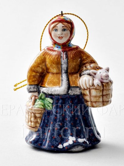 Елочная игрушка «С базара» Форма: С базара. Майолика. 60 x 90 мм.