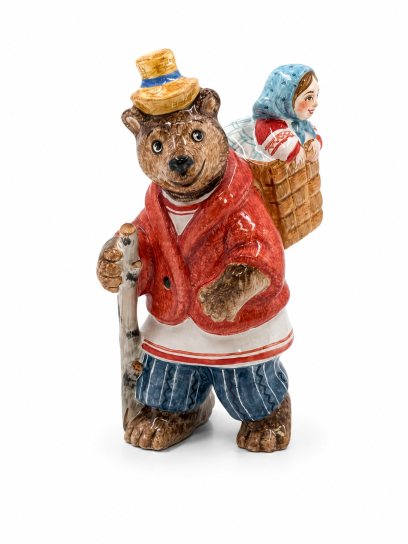 Елочная игрушка «Маша с медведем» Майолика. 55 x 120 мм.