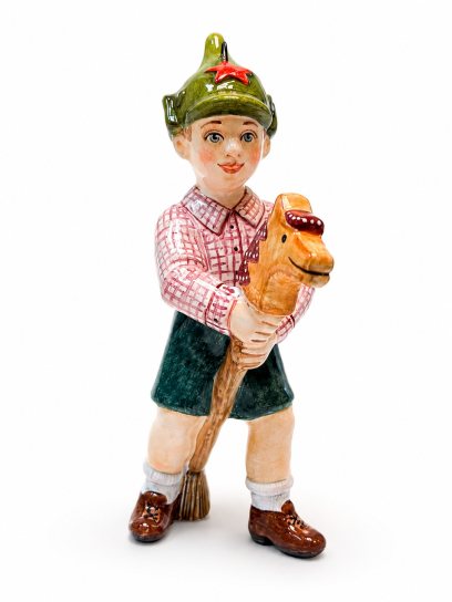 Елочная игрушка «Мальчик в буденовке» Майолика. 50 x 100 мм.