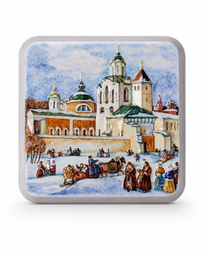 Плакетка «Рельеф Спасский монастырь» Майолика. 180 x 180 мм.