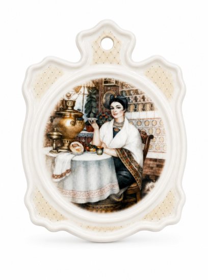 Доска для сыра «За чаем» Форма: Рельефная №4. Майолика. 190 x 230 мм.