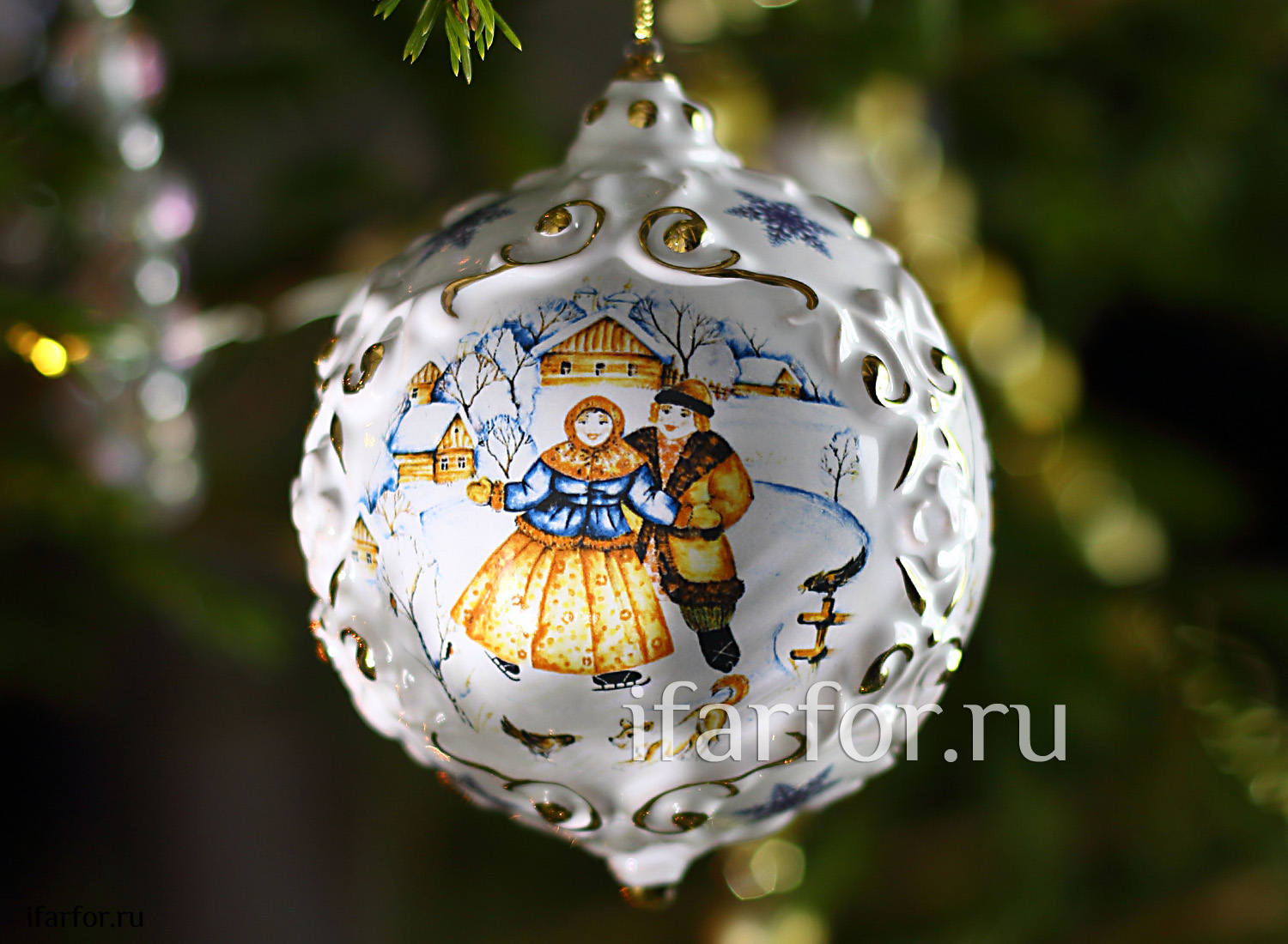 Елочная игрушка «Шар» Форма: Шар. Майолика. 75 x 100 мм.