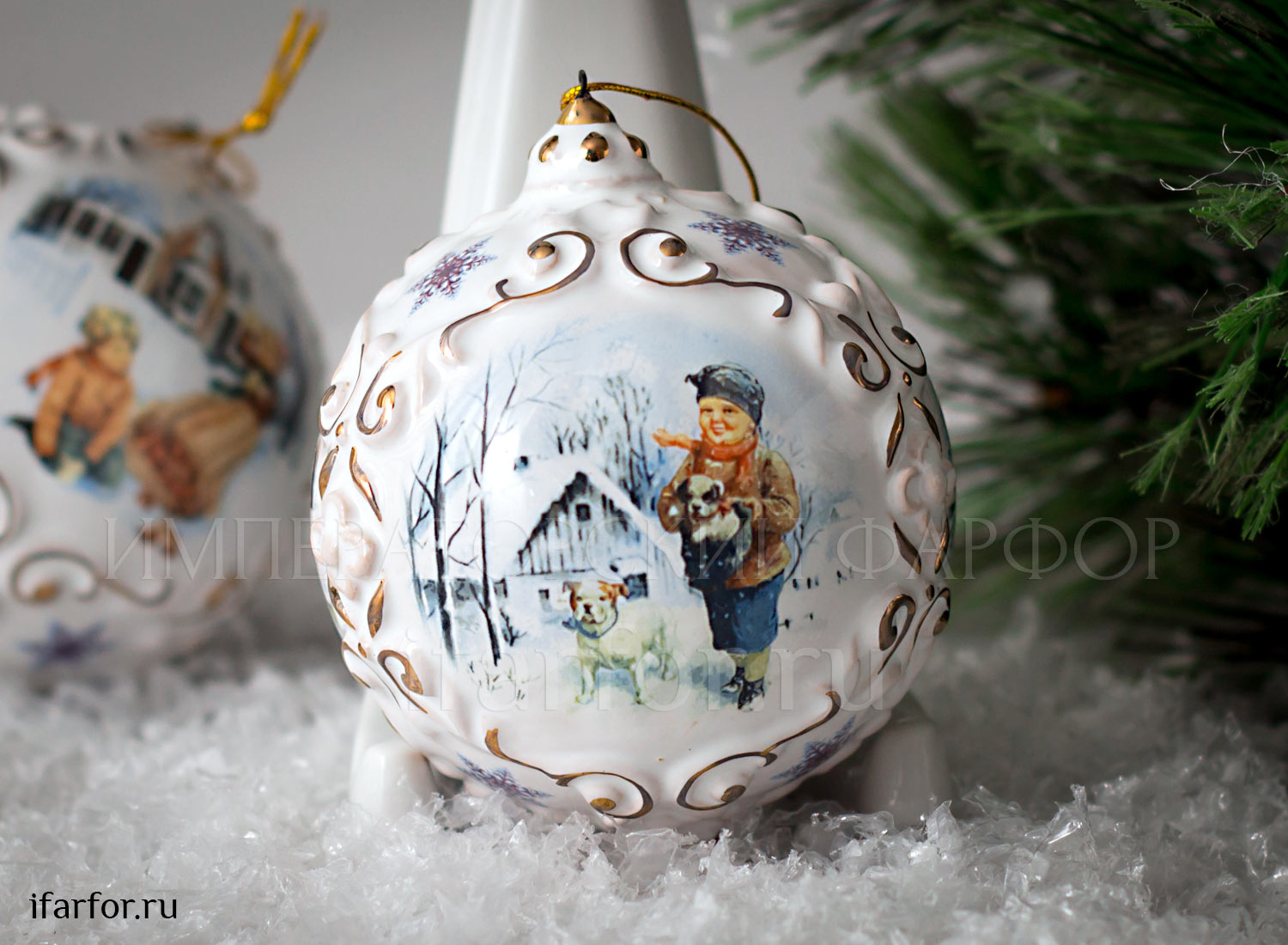 Елочная игрушка «Шар» Форма: Шар. Майолика. 75 x 100 мм.