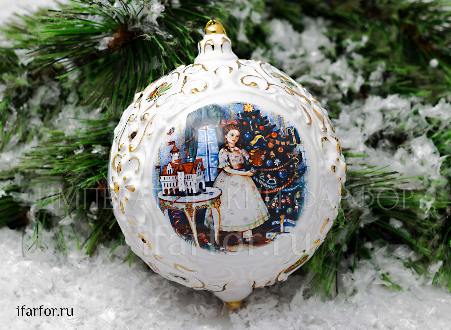 Елочная игрушка «Шар средний» Форма: Шар средний. Майолика. 90 x 120 мм.