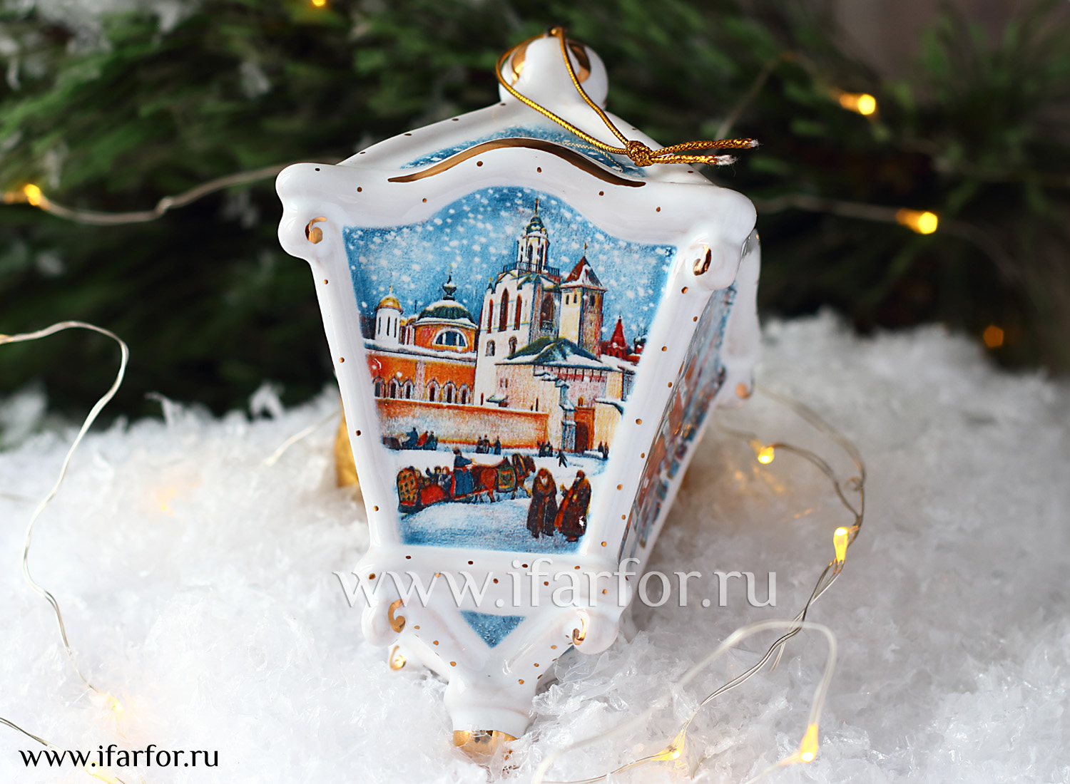 Елочная игрушка «Фонарик» Форма: Фонарик. Майолика. 80 x 130 мм.