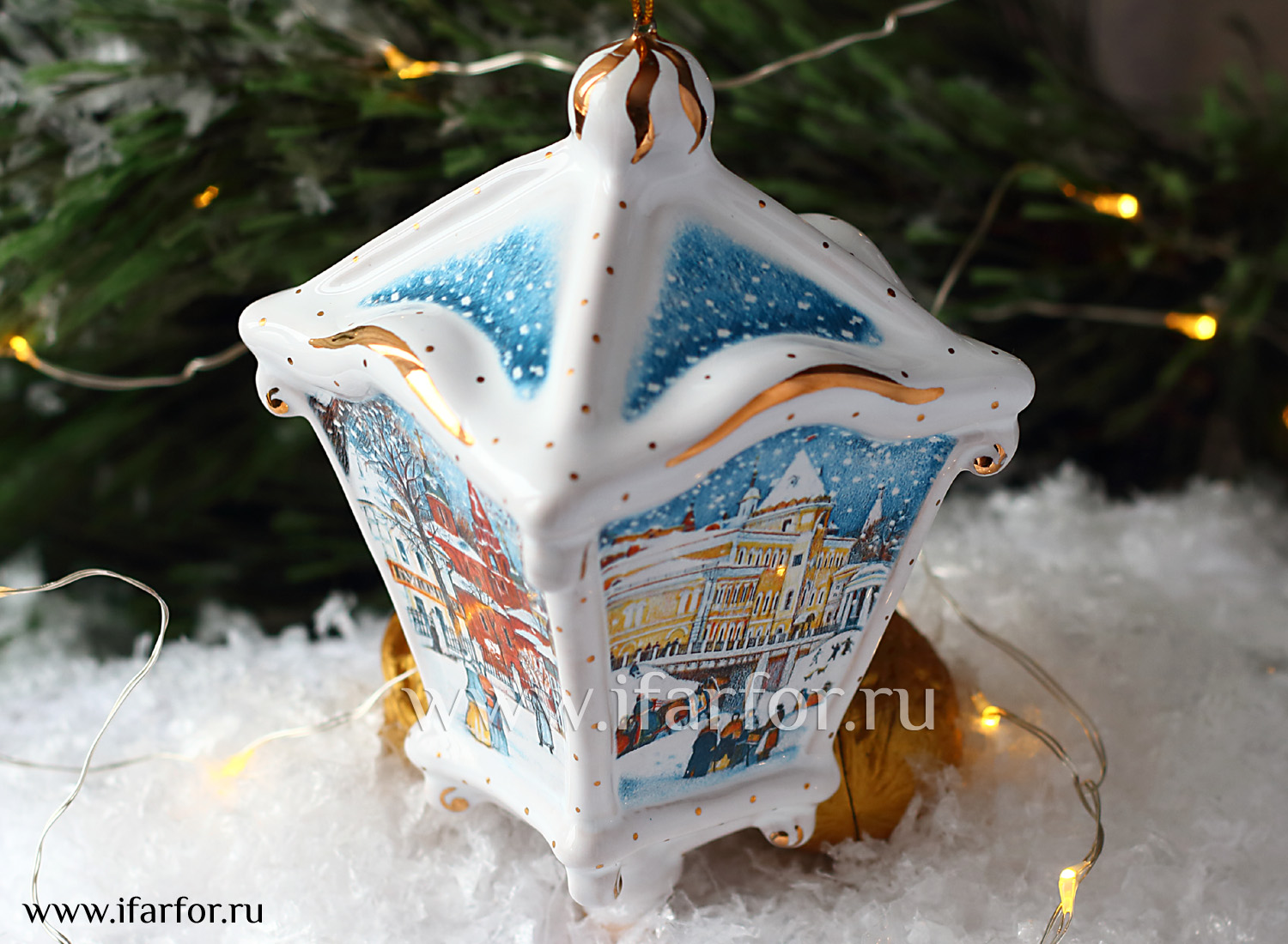 Елочная игрушка «Фонарик» Форма: Фонарик. Майолика. 80 x 130 мм.