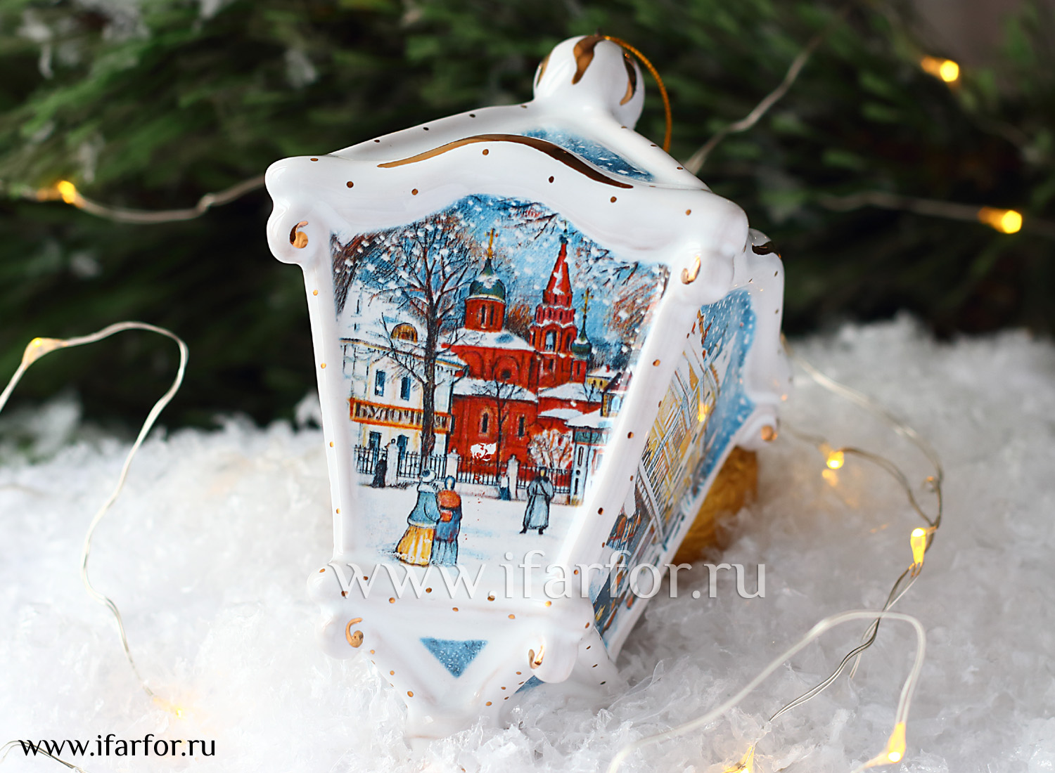 Елочная игрушка «Фонарик» Форма: Фонарик. Майолика. 80 x 130 мм.