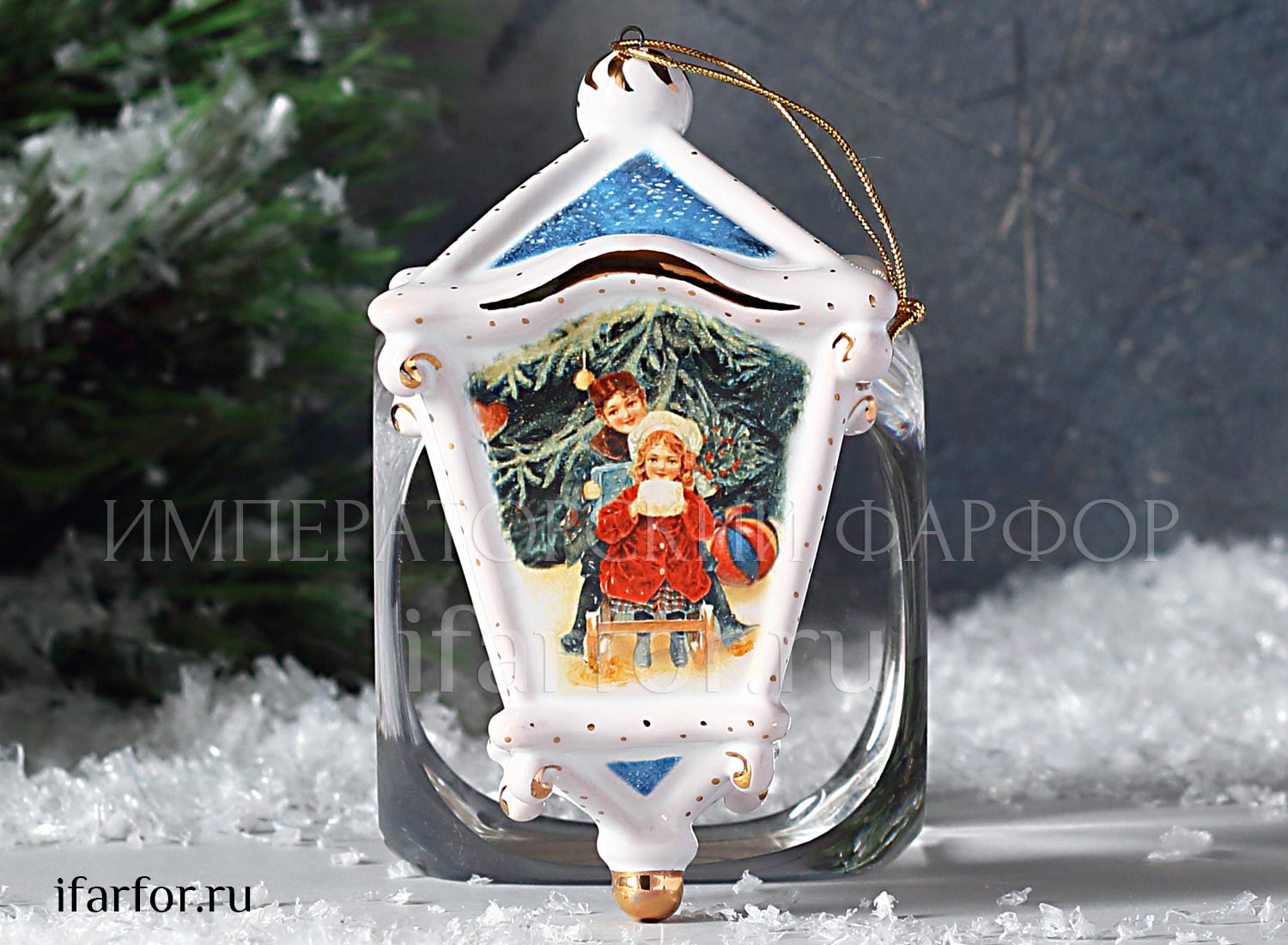 Елочная игрушка «Фонарик классический» Форма: Фонарик классический. Майолика. 75 x 130 мм.