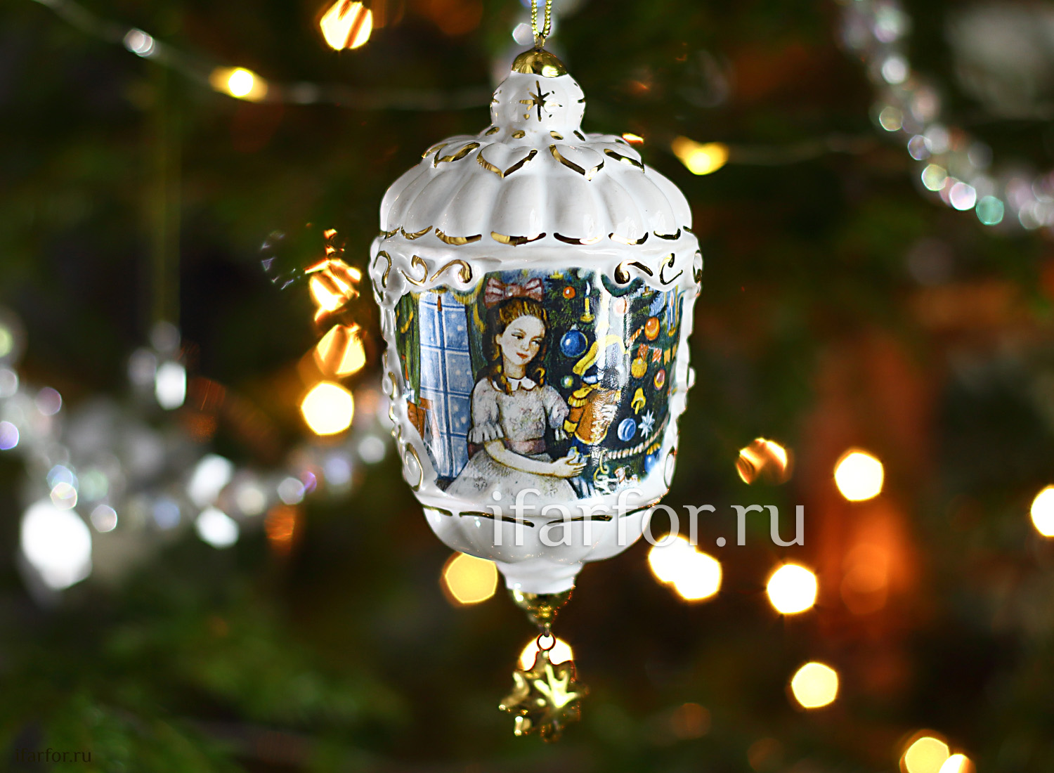 Елочная игрушка «Фонарик ажурный» Форма: Фонарик ажурный. Майолика. 60 x 120 мм.