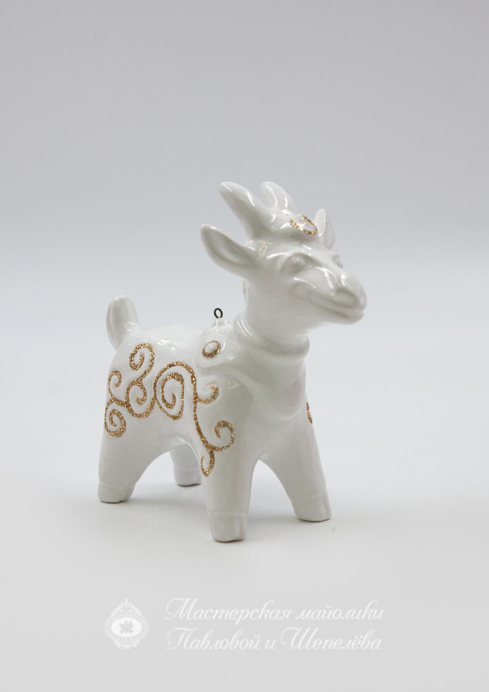 Елочная игрушка «Козлик новогодний» Майолика. 103 x 105 мм.