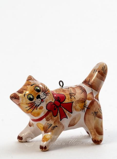 Елочная игрушка «Котик» Майолика. 40 x 53 мм.