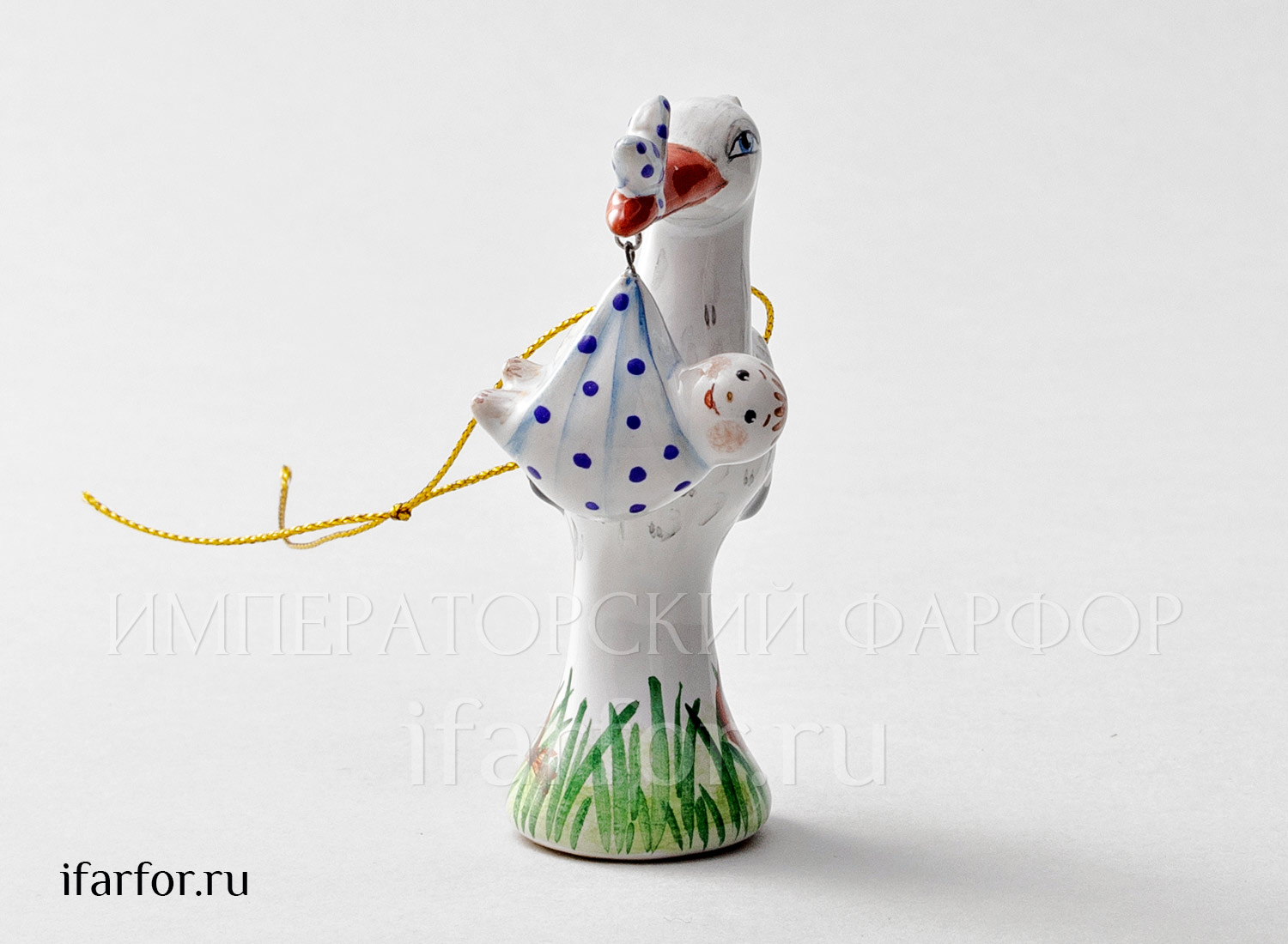 Елочная игрушка «Аист с младенцем» Форма: Аист с младенцем. Майолика. 90 x 95 мм.