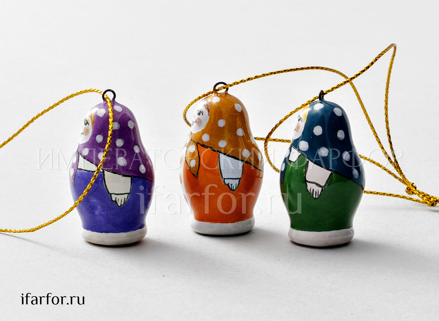 Набор елочных игрушек «Веселые матрешки» Майолика. 20 x 35 мм.