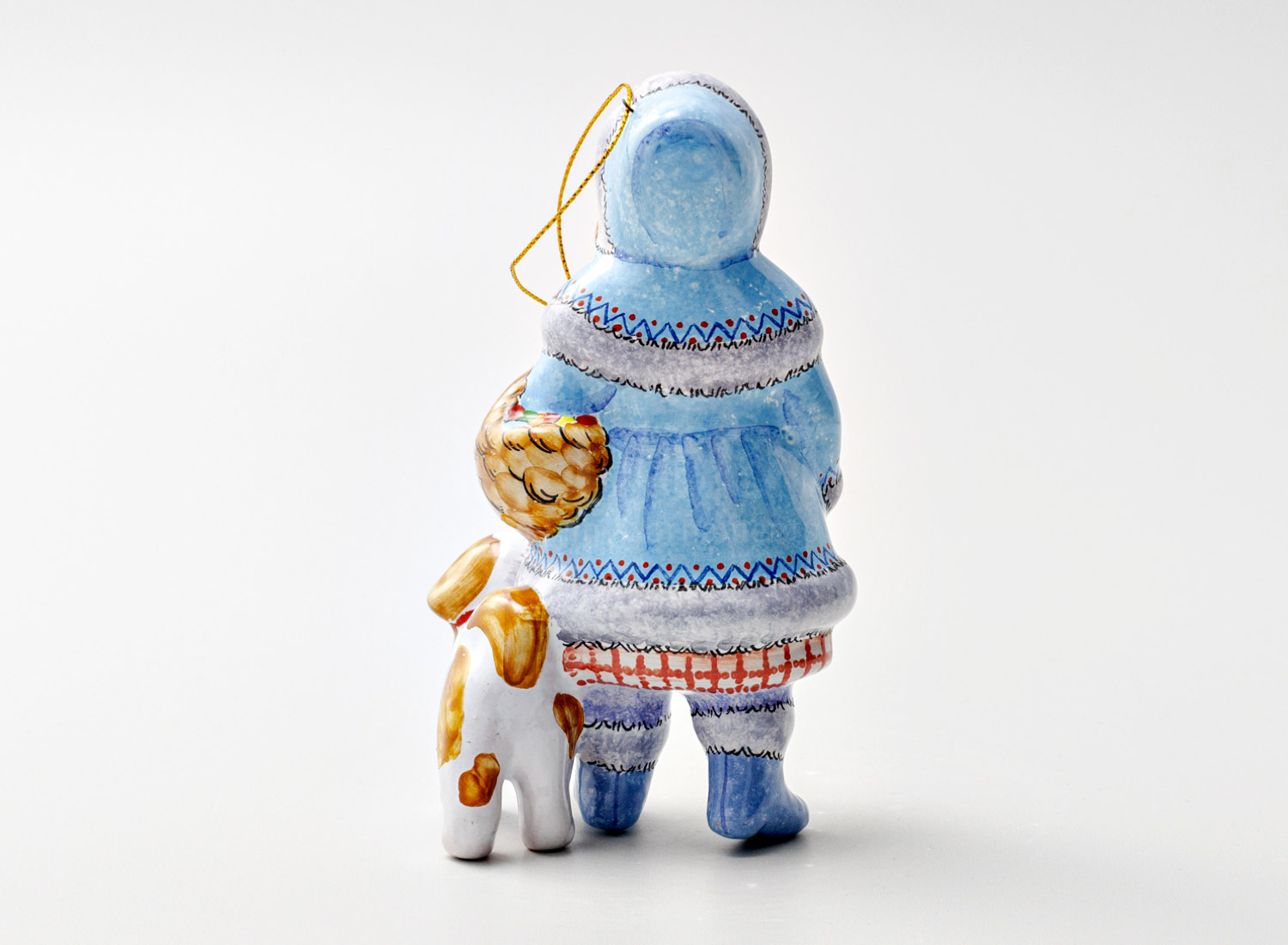 Елочная игрушка «Девочка с собачкой» Форма: Девочка с собачкой. Майолика. 80 x 141 мм.