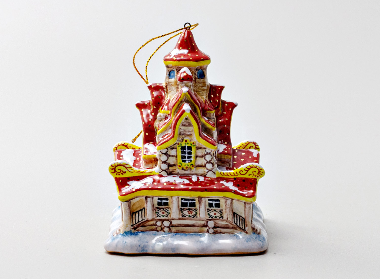 Елочная игрушка «Домик Деда Мороза» Форма: Домик Деда Мороза. Майолика. 95 x 110 мм.
