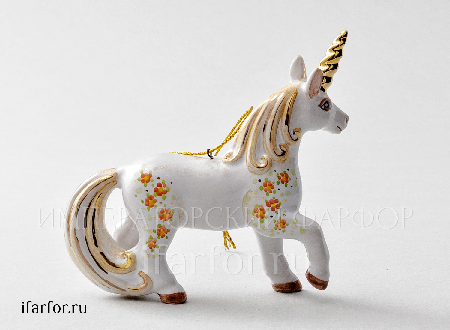 Елочная игрушка «Единорог» Форма: Единорог. Майолика. 90 x 95 мм.
