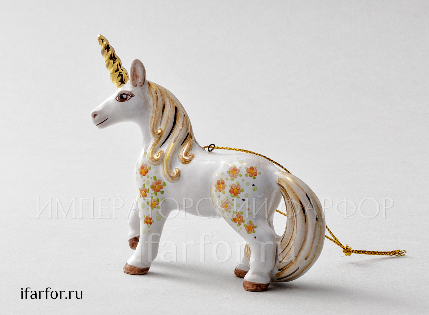Елочная игрушка «Единорог» Форма: Единорог. Майолика. 90 x 95 мм.