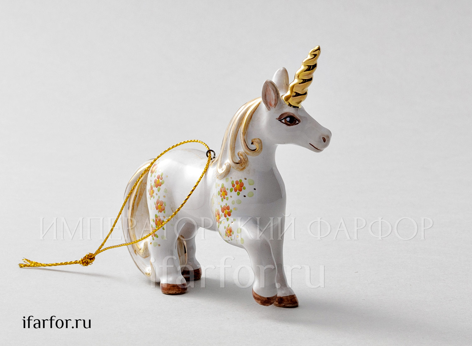 Елочная игрушка «Единорог» Форма: Единорог. Майолика. 90 x 95 мм.