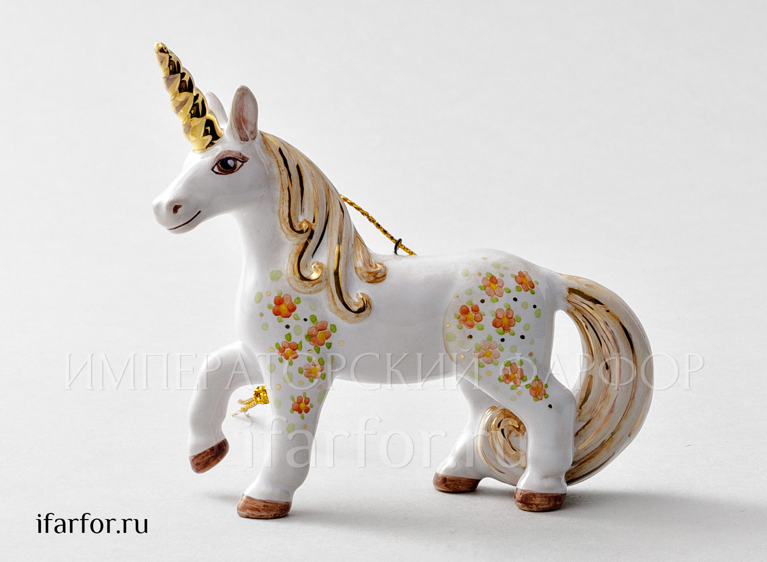 Елочная игрушка «Единорог» Форма: Единорог. Майолика. 90 x 95 мм.