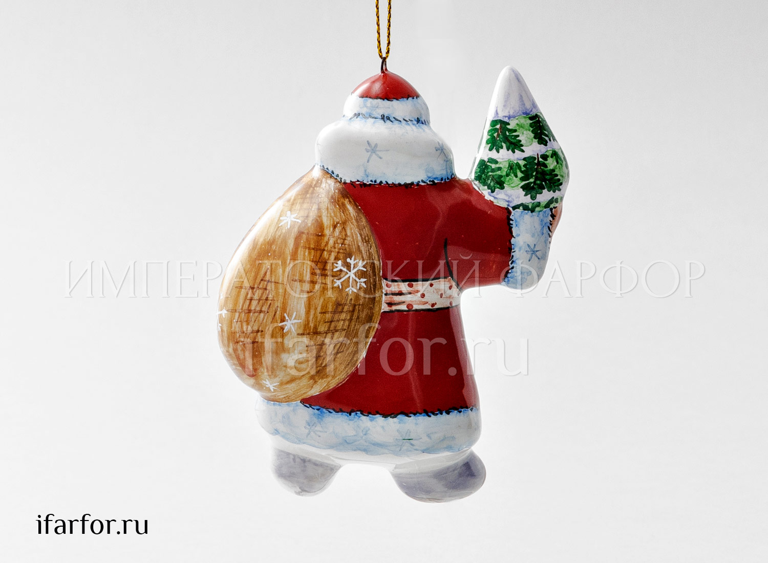 Елочная игрушка «Дед Мороз с елкой» Форма: Дед Мороз с елкой. Майолика. 43 x 85 x 103 мм.