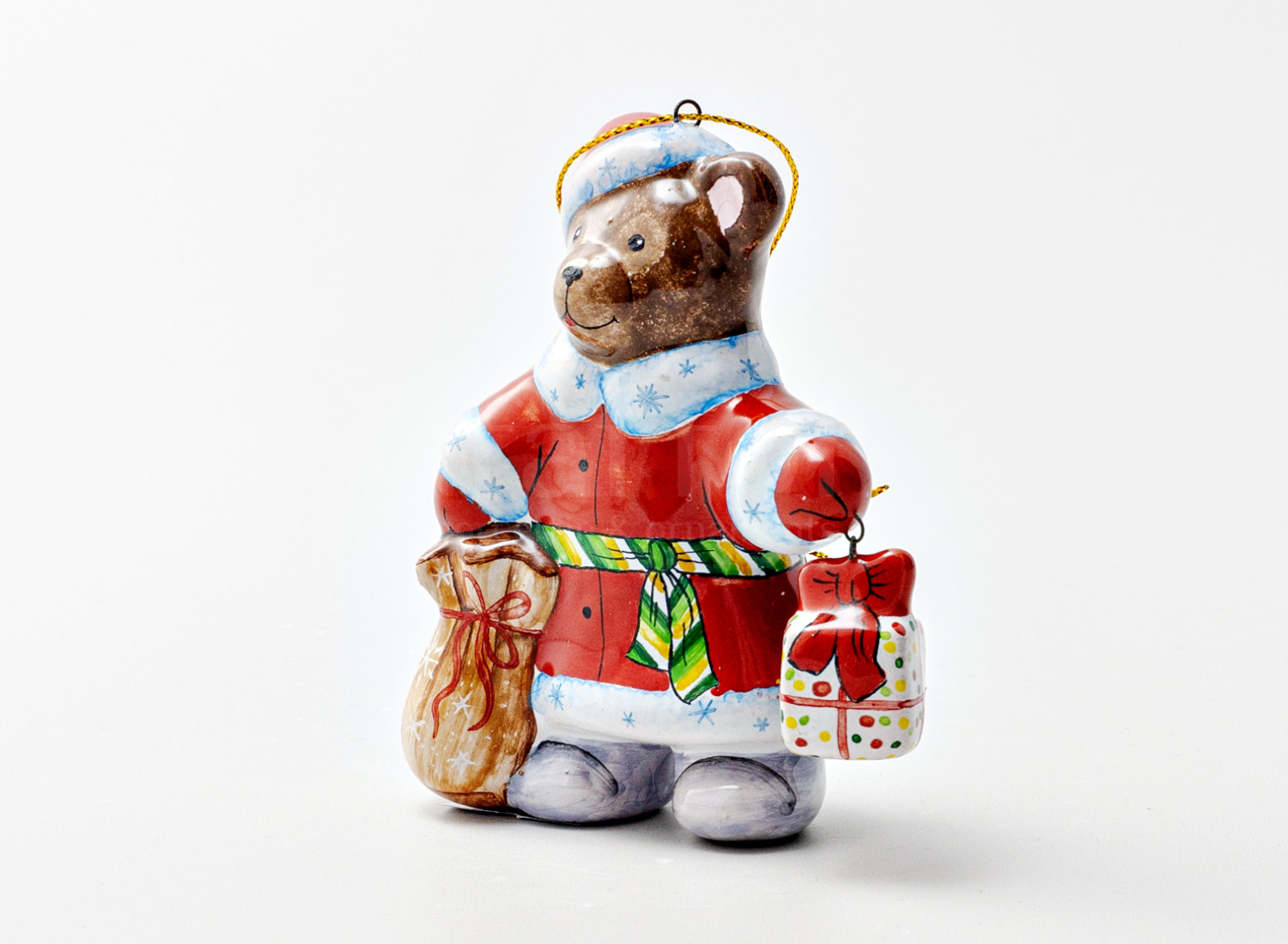 Елочная игрушка «Мишка-Дед Мороз» Форма: Мишка-Дед Мороз. Майолика. 70 x 90 мм.