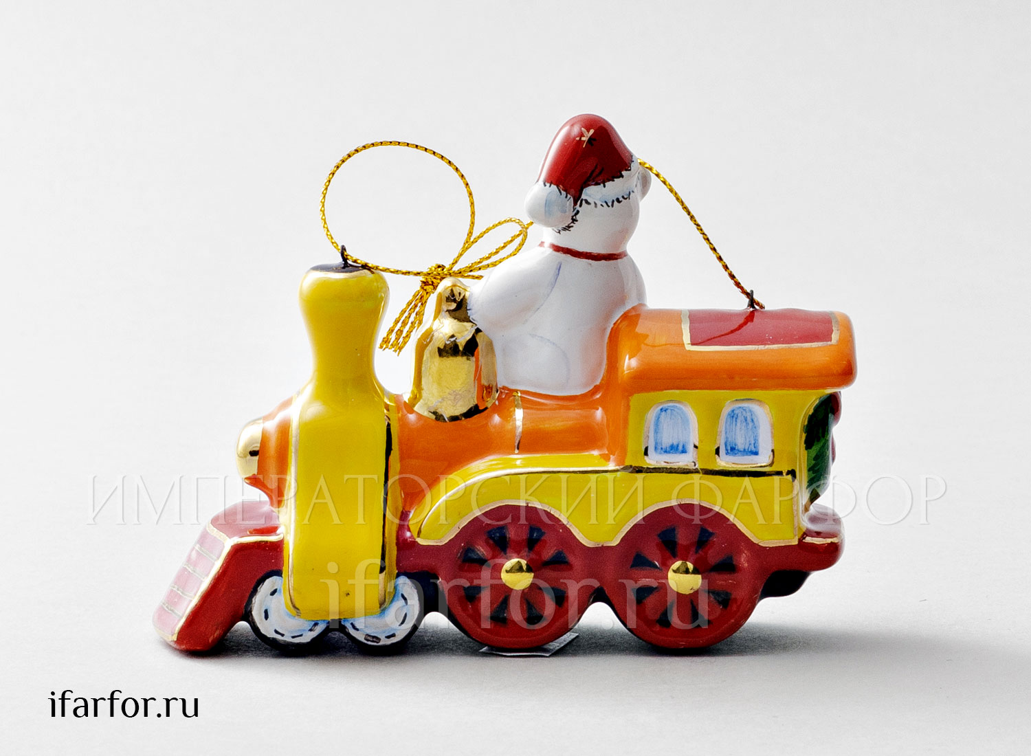 Елочная игрушка «Паровозик с мишкой» Форма: Паровозик с мишкой. Майолика. 114 x 38 x 90 мм.