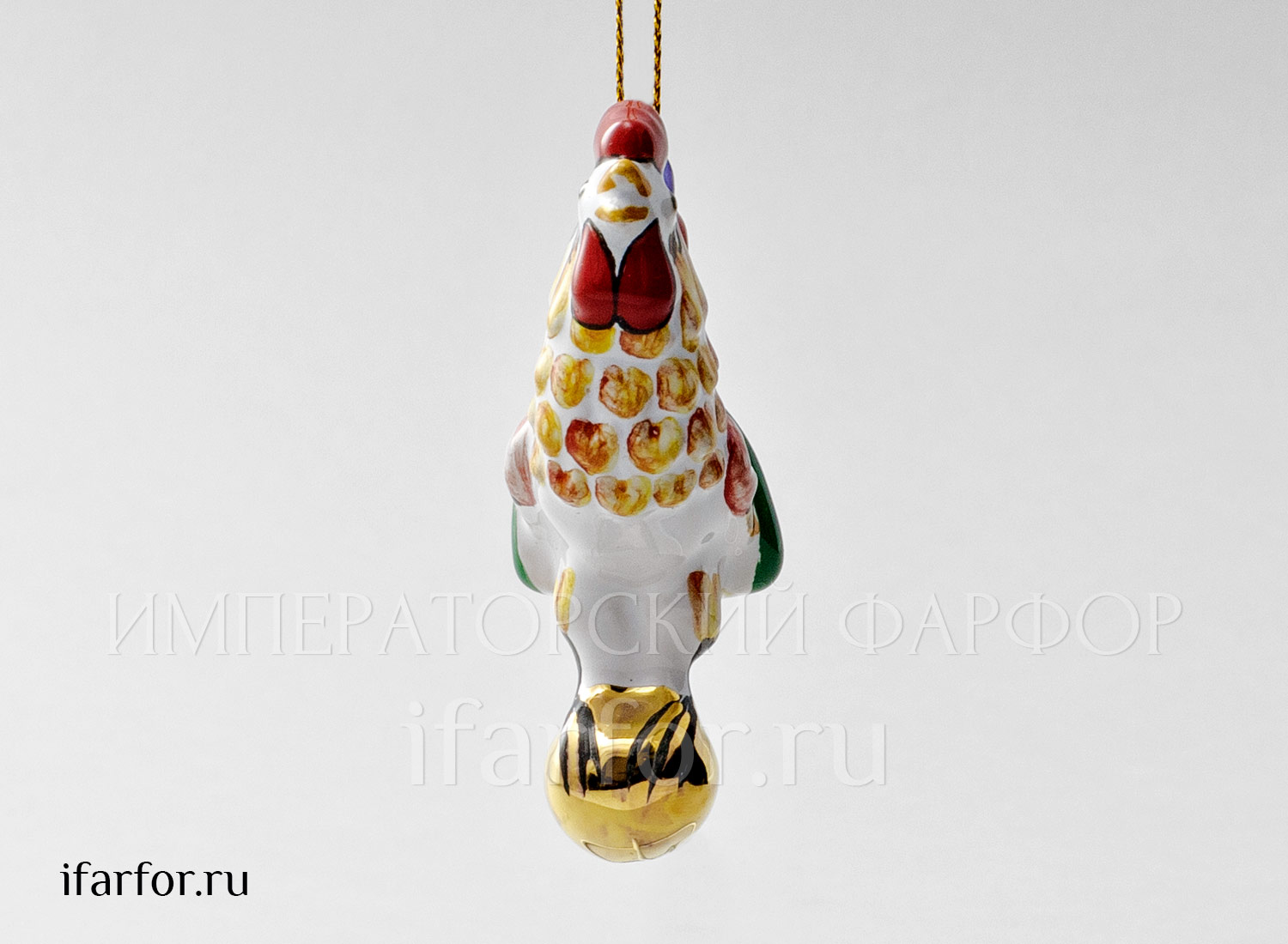 Елочная игрушка «Золотой петушок» Форма: Золотой петушок. Майолика. 70 x 80 мм.