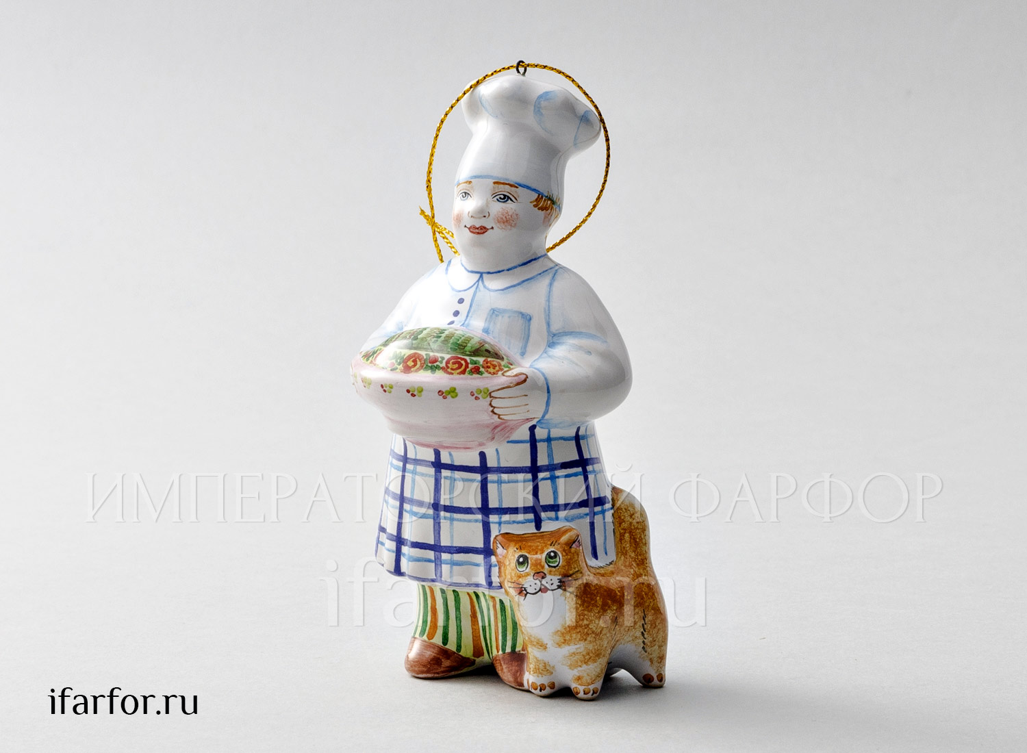 Елочная игрушка «Повар» Форма: Повар. Майолика. 70 x 120 мм.