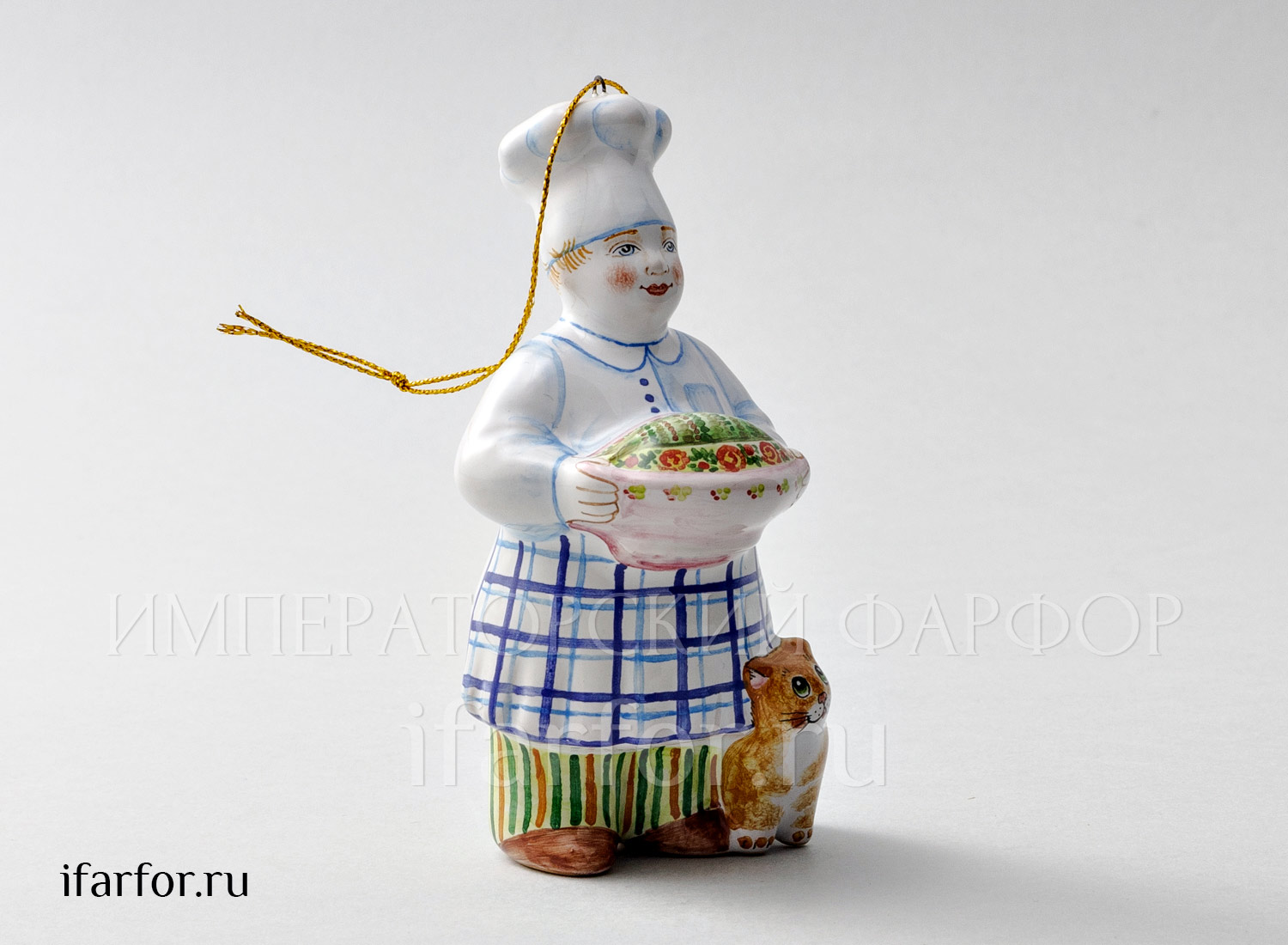 Елочная игрушка «Повар» Форма: Повар. Майолика. 70 x 120 мм.