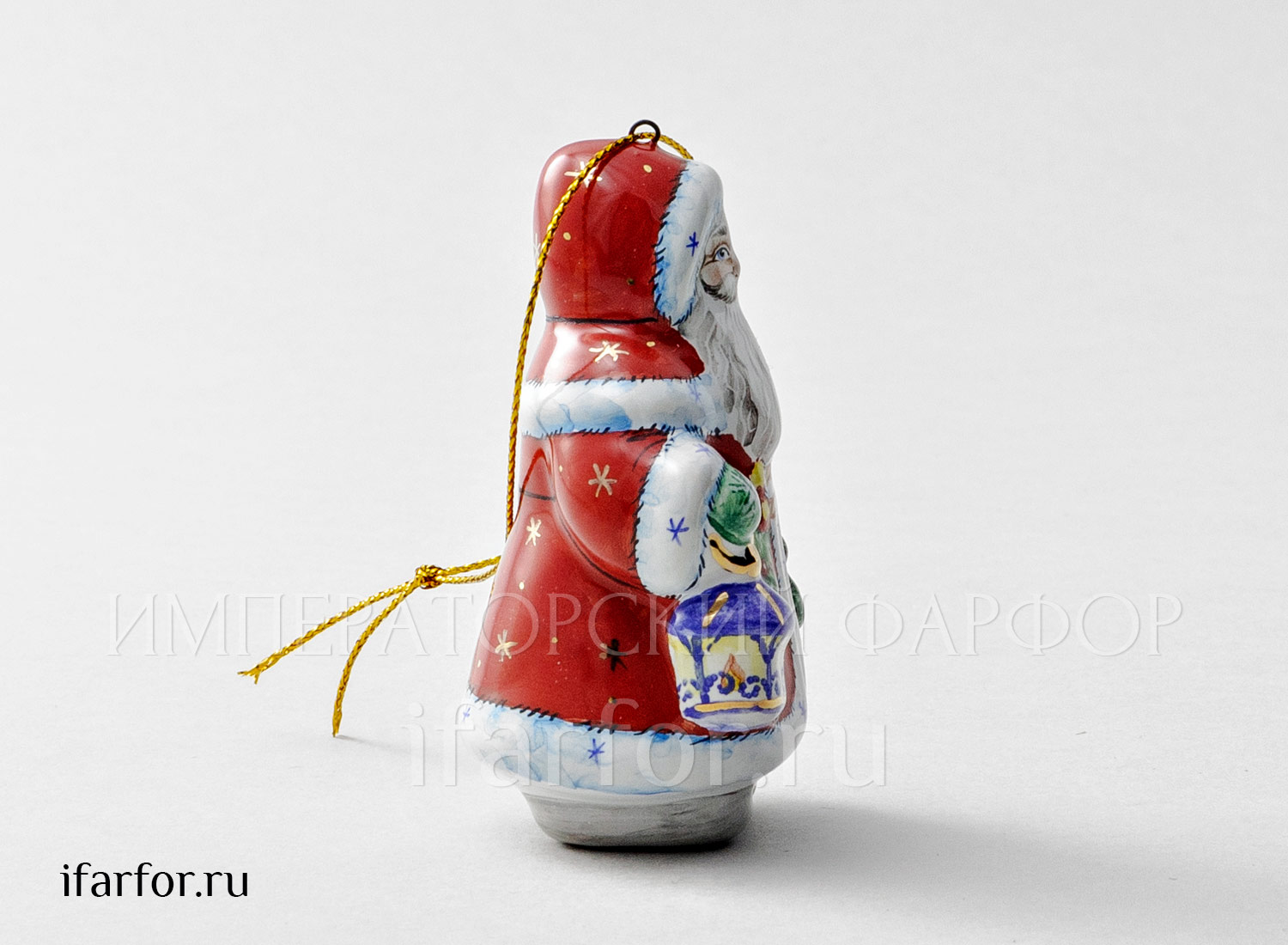 Елочная игрушка «Дед Мороз с фонариком» Майолика. 40 x 50 x 80 мм.
