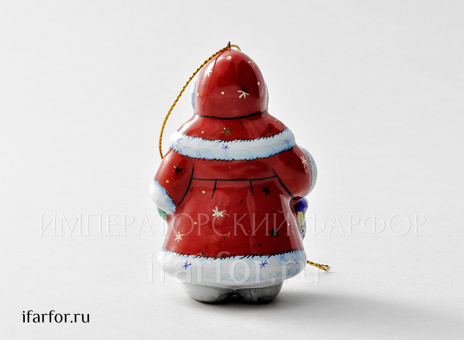 Елочная игрушка «Дед Мороз с фонариком» Майолика. 40 x 50 x 80 мм.