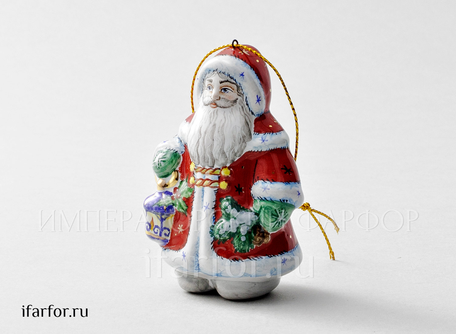 Елочная игрушка «Дед Мороз с фонариком» Майолика. 40 x 50 x 80 мм.