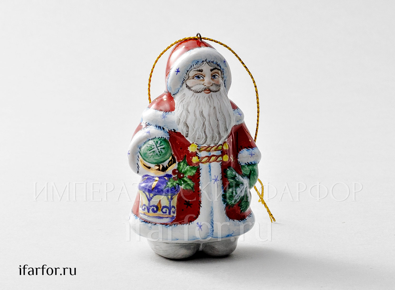 Елочная игрушка «Дед Мороз с фонариком» Майолика. 40 x 50 x 80 мм.
