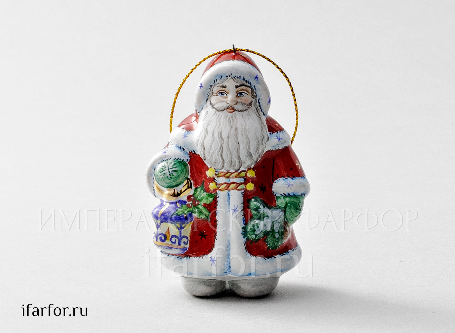 Елочная игрушка «Дед Мороз с фонариком» Майолика. 40 x 50 x 80 мм.