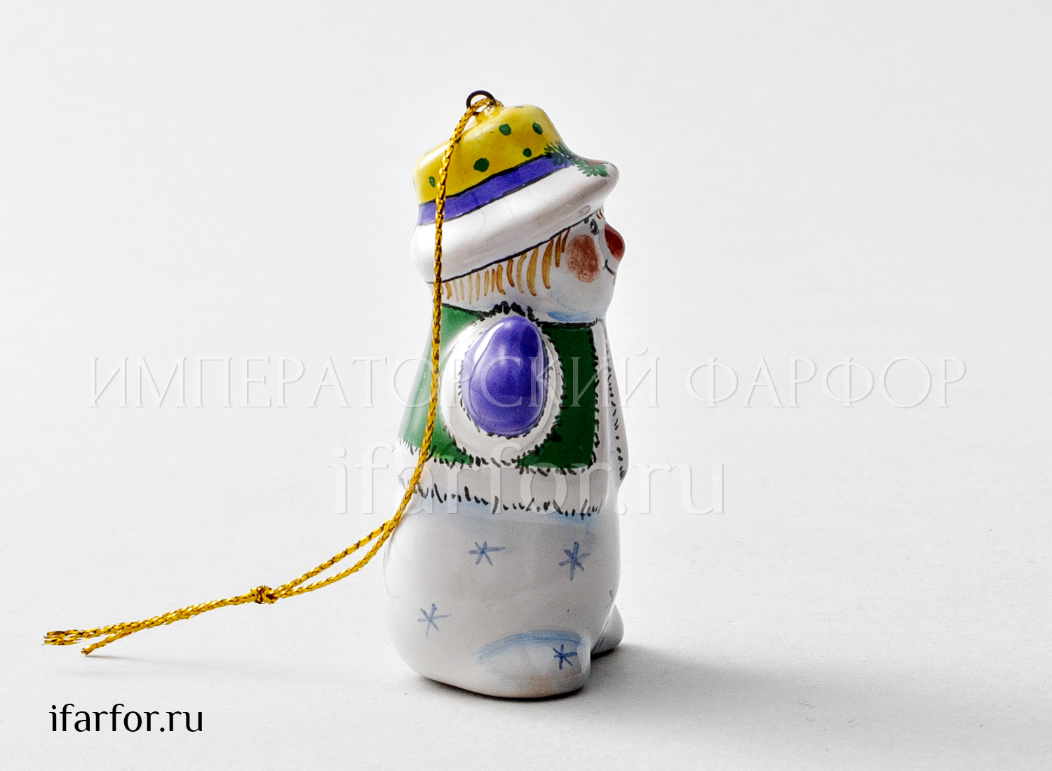 Елочная игрушка «Снеговик в шляпе» Форма: Снеговик в шляпе. Майолика. 40 x 50 x 76 мм.