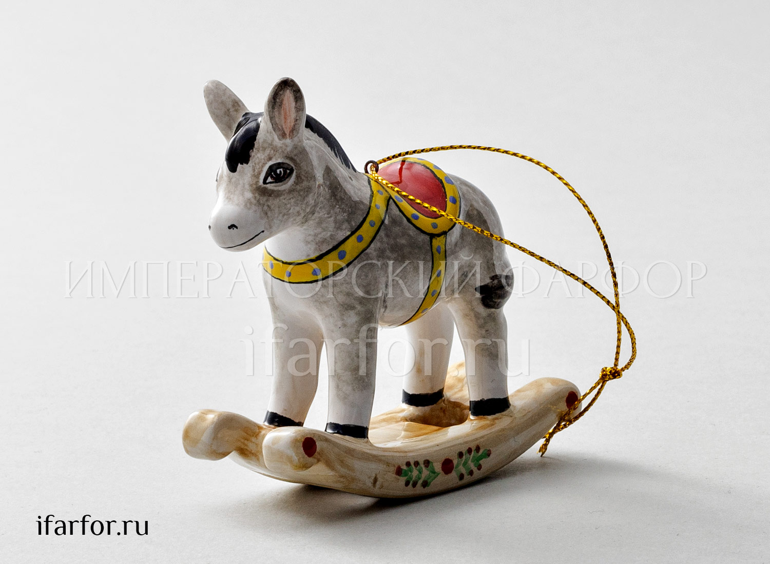 Елочная игрушка «Ослик-качалка» Форма: Ослик-качалка. Майолика. 60 x 56 мм.